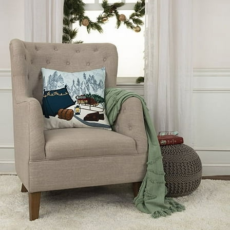 Rizzy Home Holiday Blue/Multicolor Campsite Cotton 20"x20" Poly Filled Decorative Throw Pillow