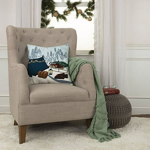 Rizzy Home Holiday Blue/Multicolor Campsite Cotton 20"x20" Poly Filled Decorative Throw Pillow