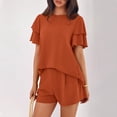 thumbnail image 6 of Two Piece Sets for Women 2026 Spring Summer Ruffle Sleeve Lounge Matching Shorts Set Casual Beach Vacation Clothes Ginger S, 6 of 7