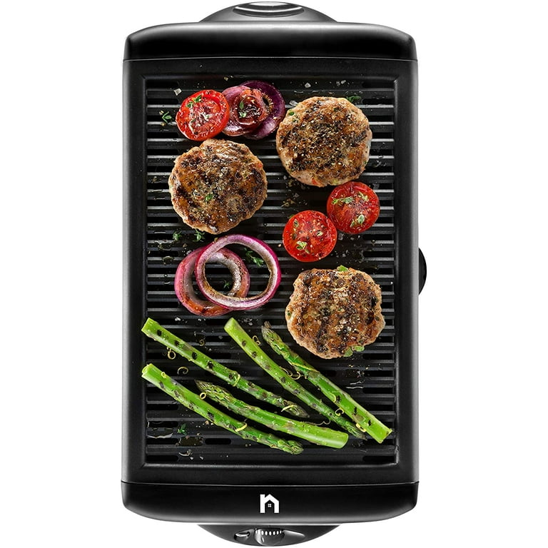 New House Kitchen Electric Smokeless Indoor Grill, Large Non-Stick Cooking  Surface, Temperature Control for Smoke-Free BBQing, Dishwasher Safe  Removable Water Tray, Portable Kitchen Griddle, Black 