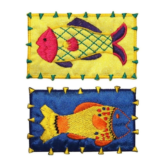 ID 0282AB Set of 2 Trout Symbols Patch Fishing Pond Embroidered Iron On Applique