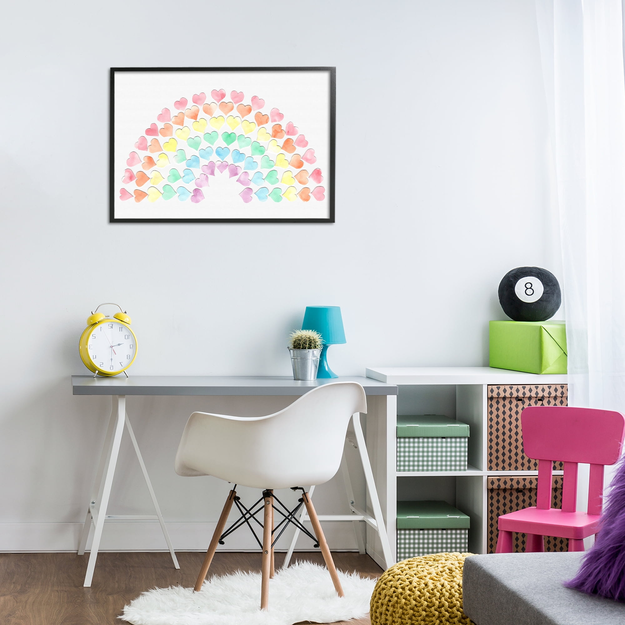Stupell Industries Rainbow of Hearts Landscape Painting Black Framed Art Print Wall Art, 30 x 20