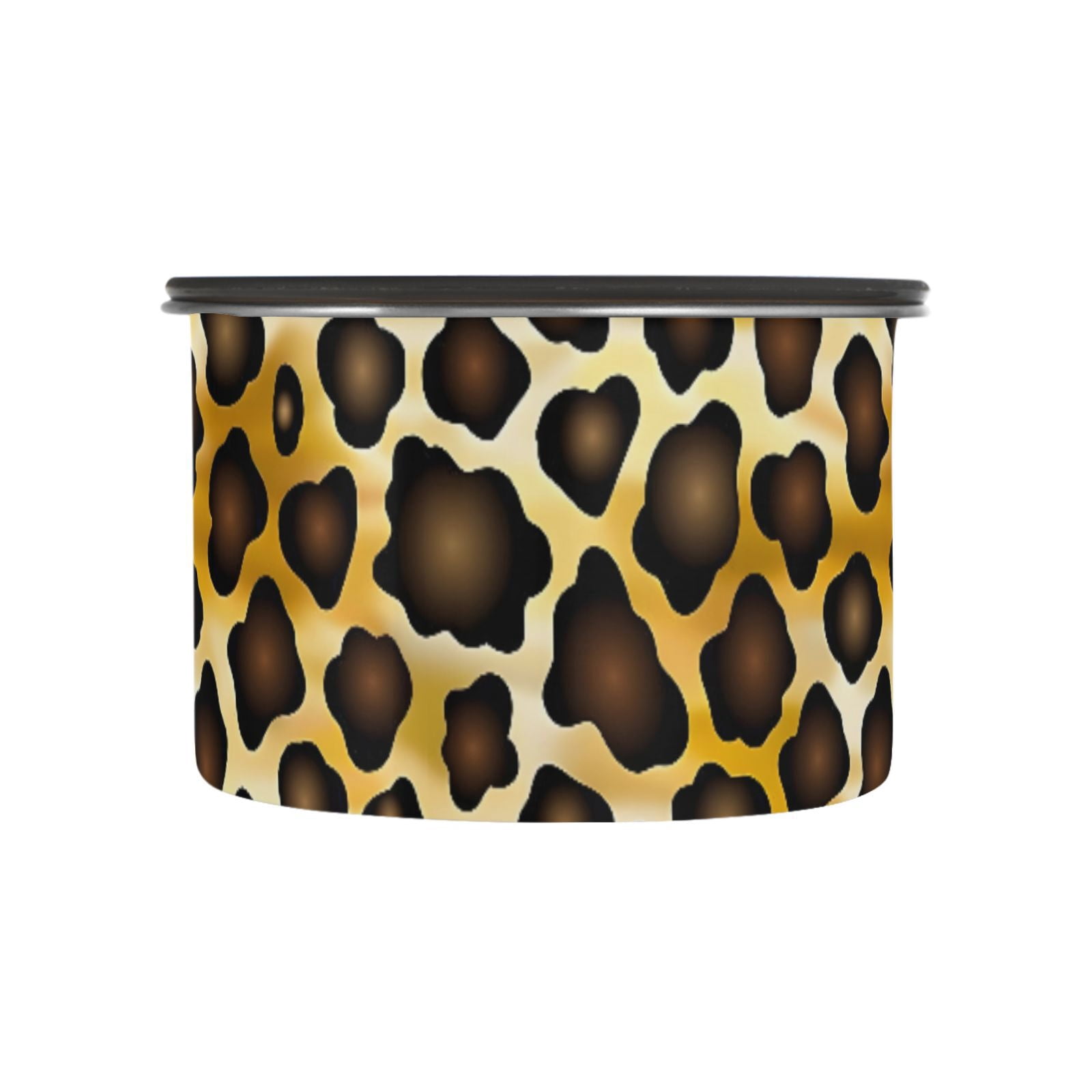Leopard Brown Cheetah Print Airtight Coffee Bean Canister 30oz Food Storage Containers with Lids For Gournd, Tea, Sugar, Flour, Rice, Cereal, Candy Cookie Jar