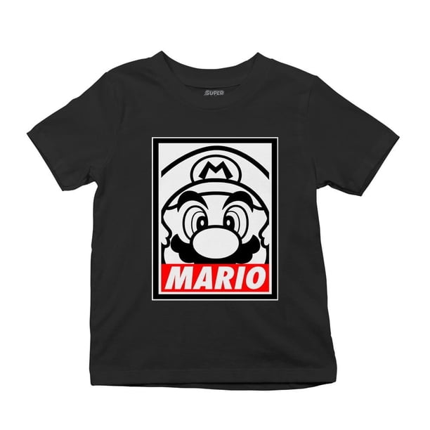 Playera Nintendo Fan Army Talla 8 Manga corta con estampado Mario Bros Blanco y Negro