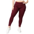 thumbnail image 2 of Women's High Waist Pocket Activewear Leggings, Burgundy, Full Length, 2XL, 2 of 5