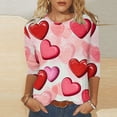 thumbnail image 2 of UsYezik Valentines Tops for Women O Neck 3/4 Sleeve T-Shirt Valentines Day Gifts for Her Plus Size Shirts Heart Printed Tops Blouses, 2 of 5