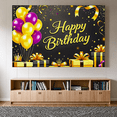 thumbnail image 4 of Black Background Happy Birthday Banner with Gold Purple Balloons Crown Gifts Backdrop Party Decorations Photography Props Birthday Party Supplies, 4 of 7