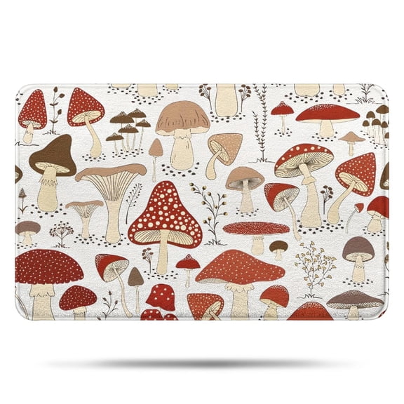 Red Mushroom Plant White Pattern Bathroom Rugs Mat,Non Slip Microfiber Bathroom Rug,Rubber Backing,Soft Bathroom Mats for Bathroom Floor,Tub and Shower,17x27in(43x68cm)