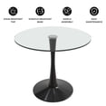 thumbnail image 3 of LeisureMod Round Dining Table Modern 24" Glass Tabletop with Black Steel Pedestal Base for Kitchen and Living Room Bristol Series, 3 of 9