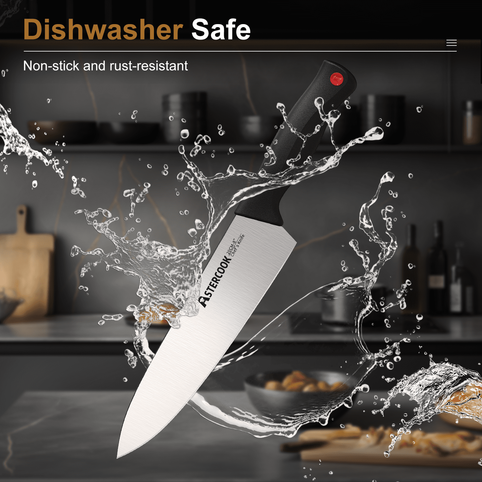Astercook Knife set, 14-Piece Kitchen Knife Set with Built-in Sharpener, High Carbon German Stainless Steel Knives Block Sets, Ultra Sharp & Rust Resistant, Dishwasher Safe
