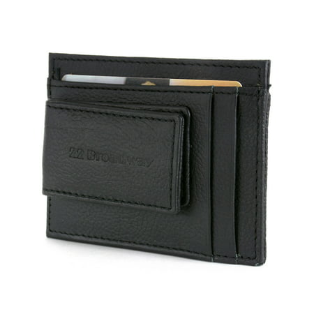 Leather Money Clip Wallet Card Case ID Window Strong Rare Earth Magnet 5 Pockets Black One