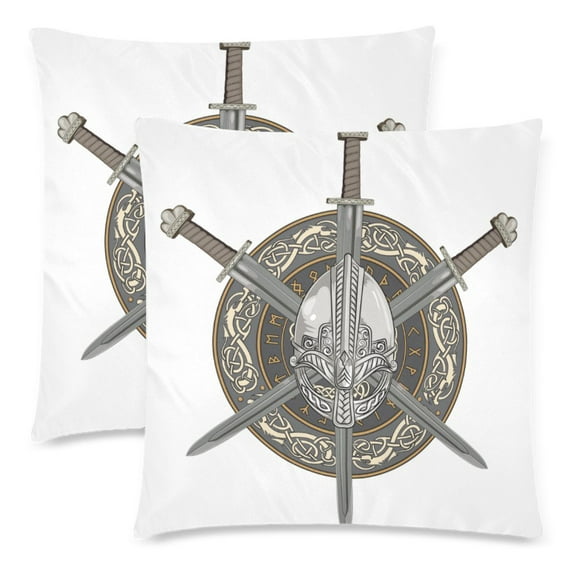 YUSDECOR Viking Helmet Sword Shield Pillowcase Pillow Protector Cushion Cover 18x18 inch,Set of 2