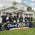 thumbnail image 5 of Gold Star Design Graduation Banner Laurel Leaf Decor Graduation Backdrop Shiny Lettering Navy Blue Background Academic Background for Graduation Ceremony Class of 2026 Celebration Senior Grad Party, 5 of 9