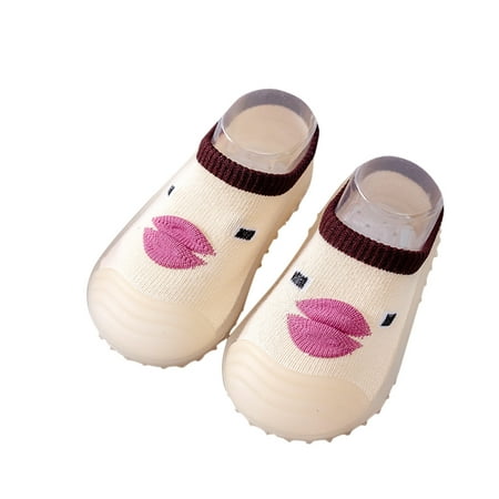 

OVINYER Children Toddler Shoes Fall Winter Boys Girls Baby Floor Socks Non- Comfort Solid Color Cute Cartoon Pattern Casual Prewalker Footwear Cozy First Walkers