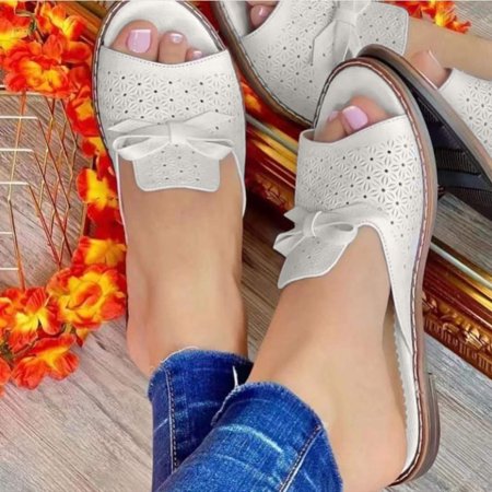 

absuyy Slide Sandals for Women- New Style Open Toe Bowknot Hollow Casual Beach Summer Flat Slide Sandals #758 White-9