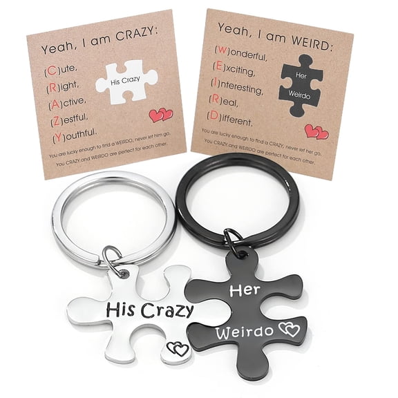 THEMEROL Matching Keychains with Funny Cards Gifts for Him Her Couples Boyfriend Girlfriend Birthday Stainless Steel Keychain Valentines Day