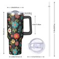 thumbnail image 2 of 40oz Pioneer Flower Floral Print Pattern Insulated Tumbler with Handle, BPA-Free Leak Proof Lid and Straws, Double Wall Vacuum, Hot 12h/Cold 34h, 2 of 6