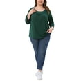 thumbnail image 2 of Agnes Orinda Women's Plus Size Tops Long Sleeve Crochet Panel Hollow Out Pleated Casual Tunics Blouse 3X Dark Green, 2 of 6