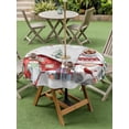 thumbnail image 3 of Outdoor Tablecloth with Umbrella Hole and Zipper, Christmas Gnomes Round Table Cloth 54 Inch Waterproof Tablecloth, Xmas Trees Snowman Red Birds Snowflake Picnic Table Cover for Patio Camping, 3 of 7