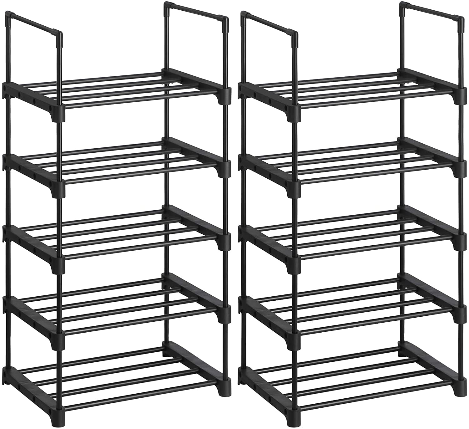 Songmics 5 Tier Shoe Rack Set Of 2 Metal Shoe Storage Organizer Black Walmart Com Walmart Com