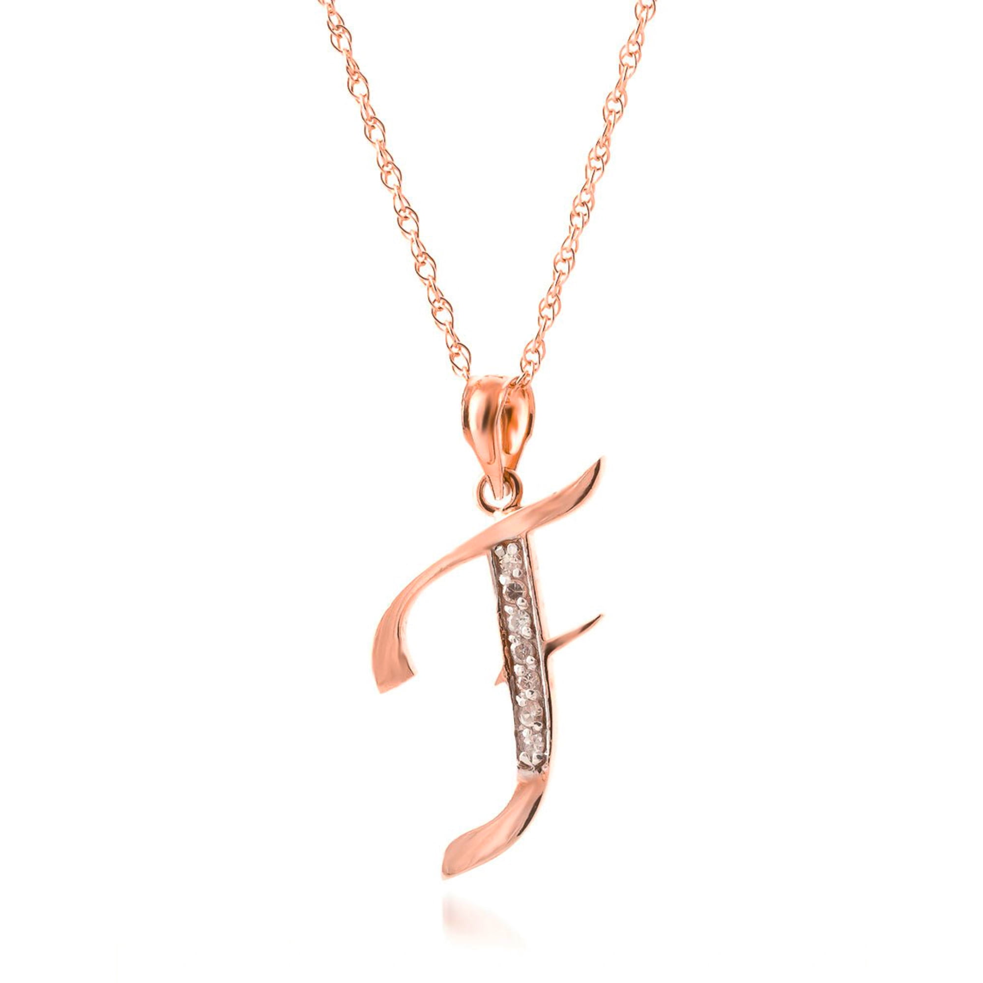 Galaxy Gold 14K Rose Gold Natural Diamonds Initial "F" Pendant Necklace - April Birthstone - Strength & Brilliance - 16" to 24" - Fine Jewelry for Women