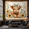 thumbnail image 6 of Highland Cow Calf Surrounded by Sunflowers and Eucalyptus, Cozy Farmhouse for Animal Lovers, Gentle Floral Wall Art, Birthday Gift, Tapestry Wall Hanging for Bedroom and Living Room, 6 of 7