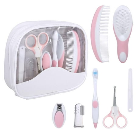 7 Pcs / Set Baby Grooming Care Manicure Set Healthcare Kit Infant Nail Clippers Set Baby Brush Set Daily Nurse Tool with Carry Bag Pink Perfect Shower