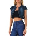 thumbnail image 4 of INSPIRE CHIC Women's 2023 Crop Denim Cap Sleeve Slim Fit Summer Jean Jacket XL Black Blue, 4 of 6