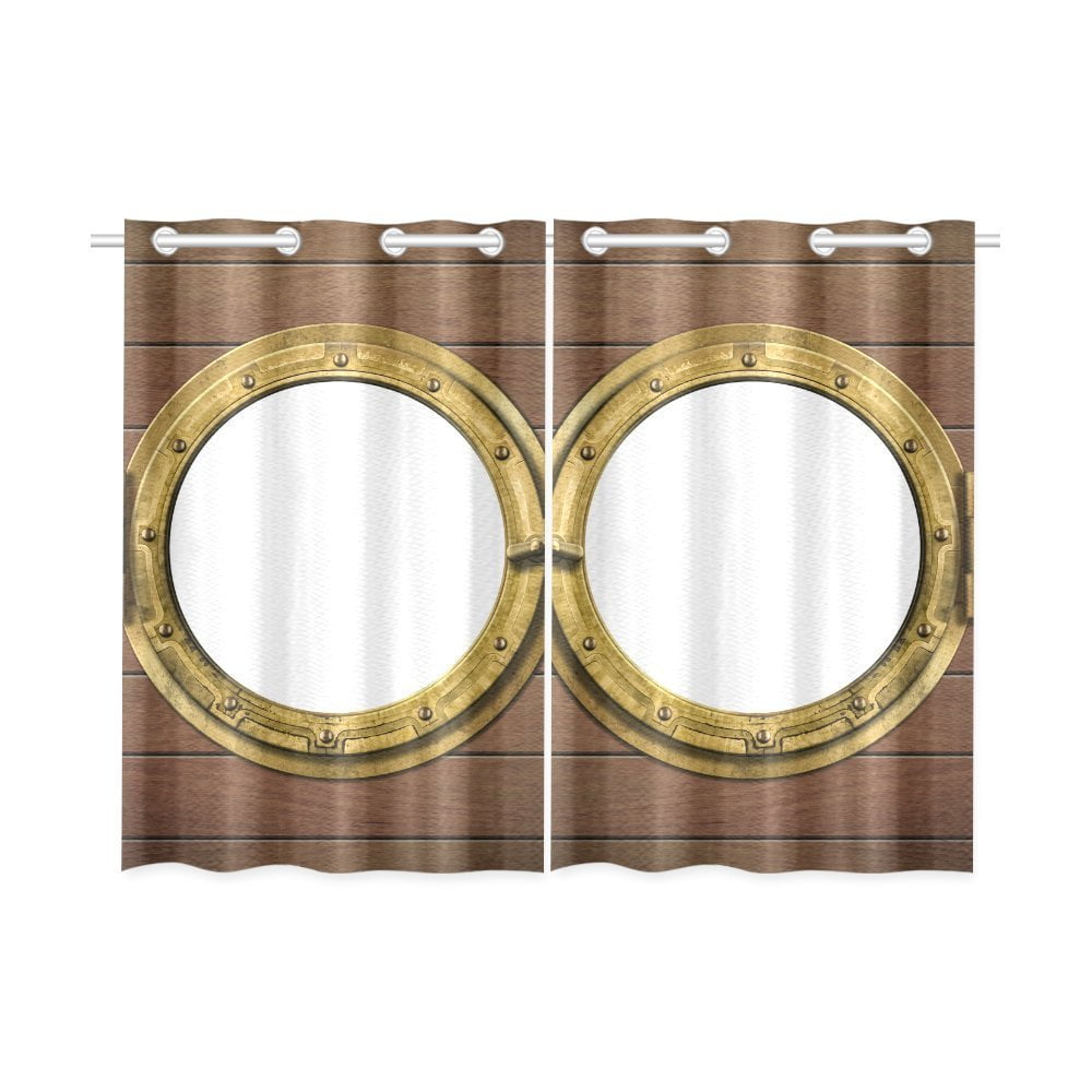 MYPOP Porthole on Wooden Ship Wall Window Curtain Kitchen Curtain 26x39