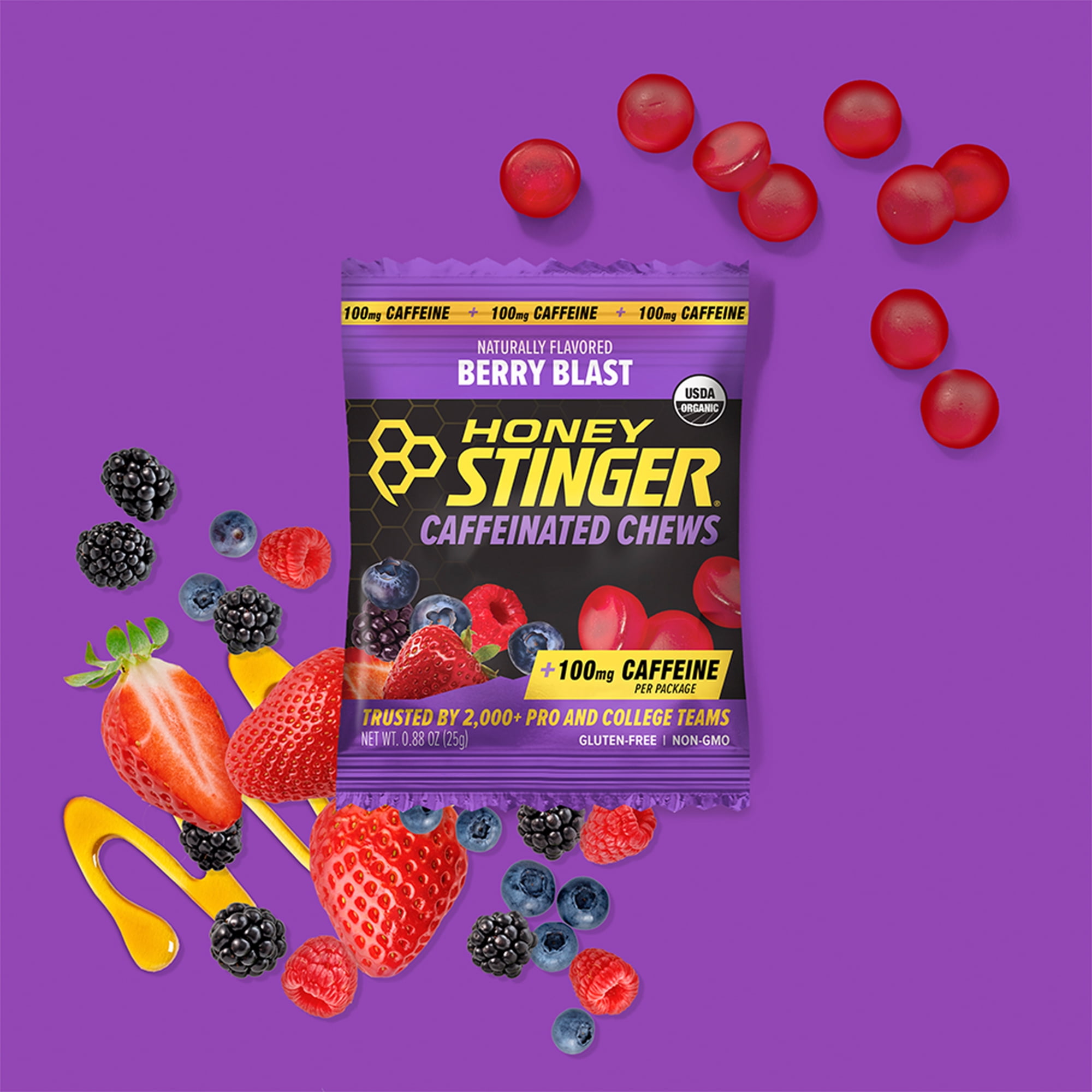 Honey Stinger Organic High Caffeinated Energy Chews Berry Blast 12 Count