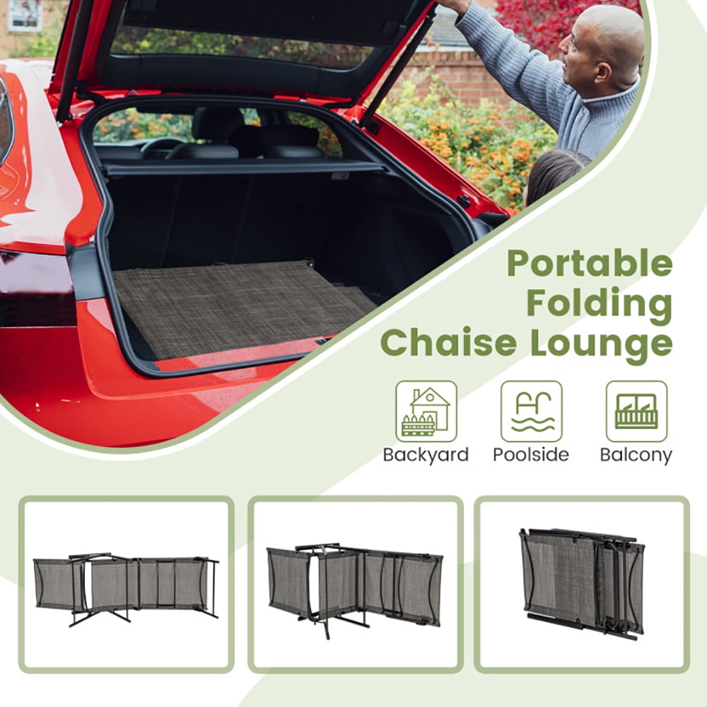 Aimee Lii 2 Piece Patio Folding Chaise Lounge Chairs Recliner with 6-Level Backrest, Patio Loungers, Coffee