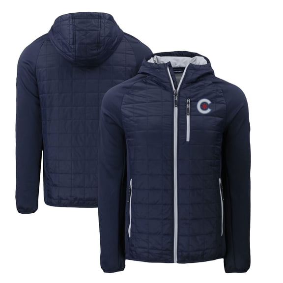 Men's Cutter & Buck Navy Chicago Cubs City Connect Rainier Primaloft Eco Full-Zip Hooded Jacket