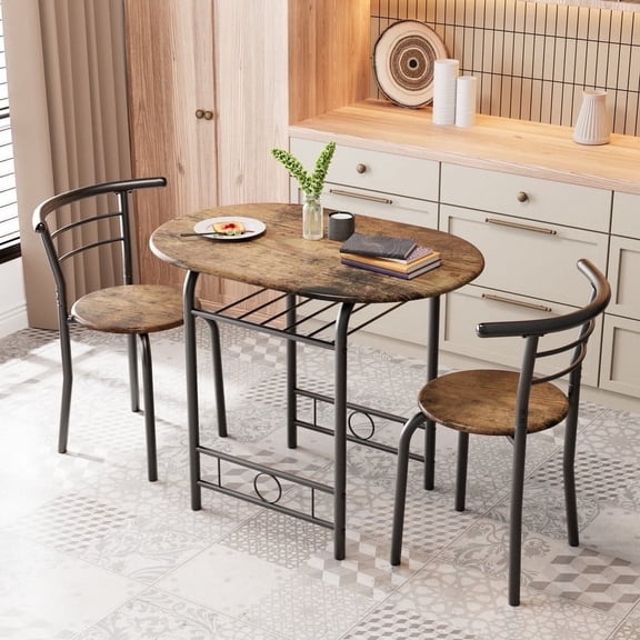 Homall 3 Piece Wood and Metal Dining Table Set, Small Dining Table for 2, Modern Dining Set for Living Room, Dining Room, Kitchen, Brown