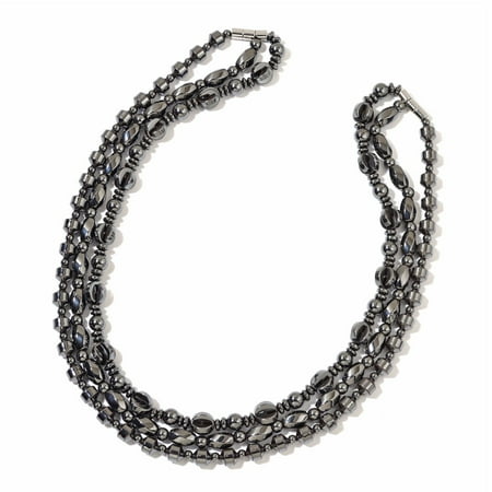 Hematite Multi Strand Necklace Set of 3 Multilayered Strand Statement Chain Necklace Jewelry Gift for Women Hematite Silvertone 20