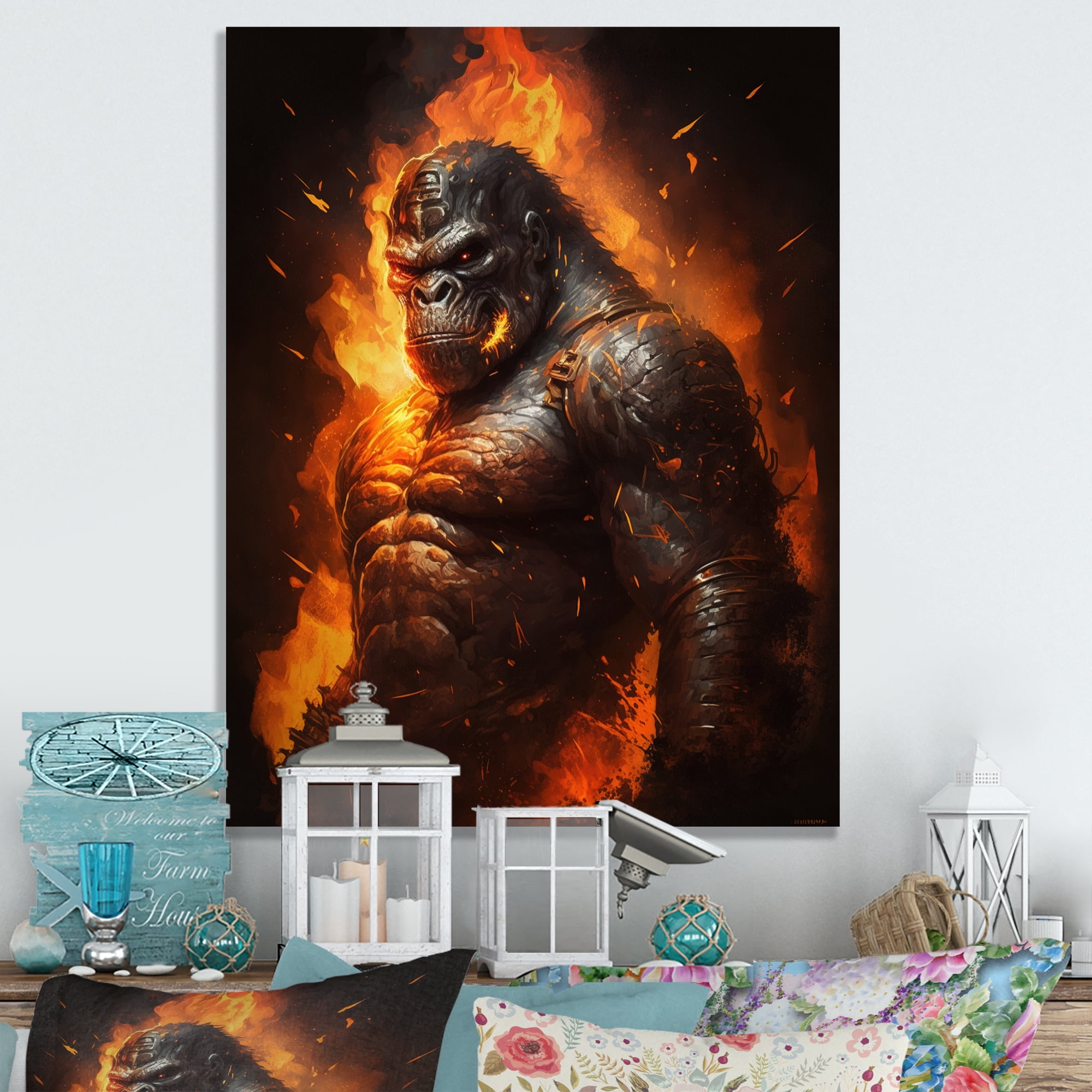 Designart Gorilla Fireball Canvas Wall Art