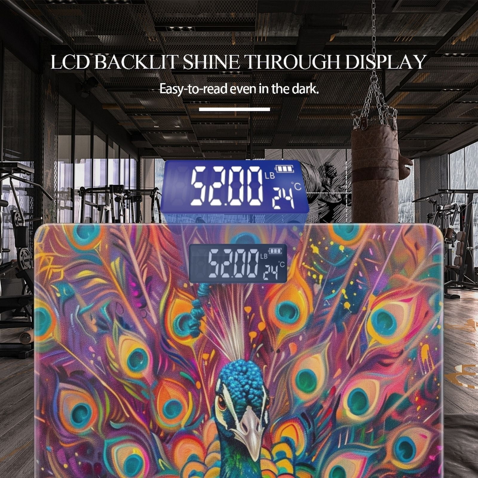 High Precision Body Weight Scale Smart Bathroom Scales with Large LCD Display(400lbs),Decorative for Bedroom-Elegant Peacocks Displaying Colorful Feathers