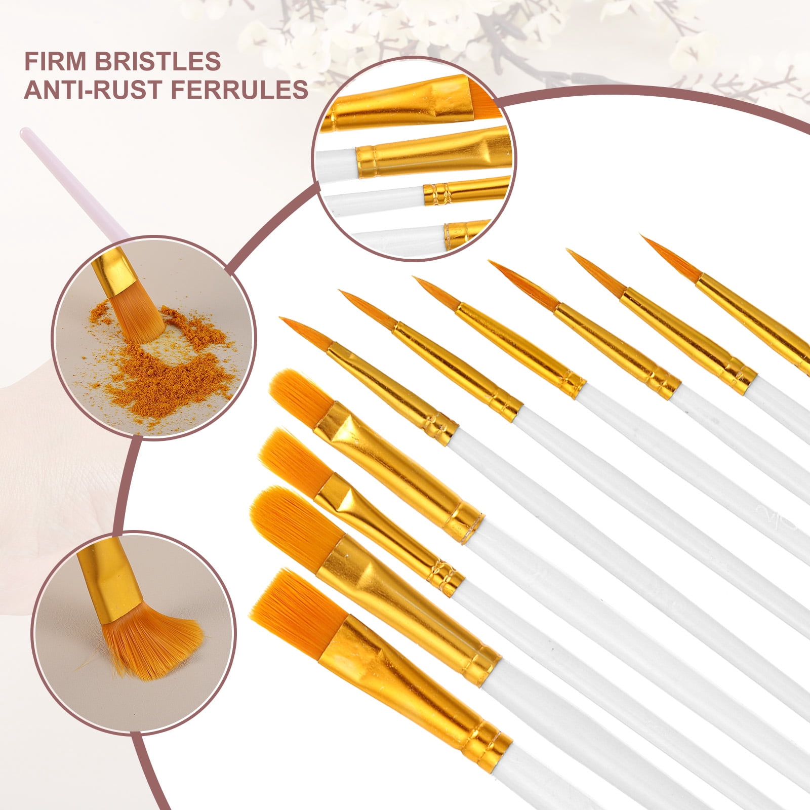Paint Brushes Set, 200Pcs Acrylic Paint Brush Nylon Hair for Watercolor Oil Painting Miniature Detailing Rock Painting, White
