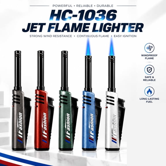 5-Pack Long Torch Lighters, Refillable Windproof Butane Lighter Wands for BBQ Grill, Kitchen & Fireplace