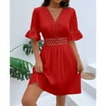 thumbnail image 2 of Summer Saving! Fashion Dresses for Womens 2025 Plus Size New Patchwork Lace V-neck Waist Cinching Solid Color Dress, 2 of 5
