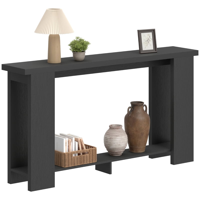 HOQBN Farmhouse Console Table, 63" Narrow Entryway Table with Thickened Tabletop for Living Room, Hallway, Distressed Black