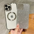 thumbnail image 4 of Compatible with iPhone 14 Pro Max Magnetic Glitter Case, Luxury Plating Cute Bling Clear Phone Case, Compatible with MagSafe for Women Girls with Camera Protector Back Cover - Silver, 4 of 9