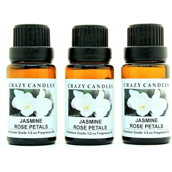 Crazy Candles Jasmine Rose Petals 3 Bottles 1/2 FL Oz Each (15ml) Premium Grade Scented Fragrance Oil Made in USA