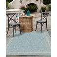 thumbnail image 3 of Unique Loom Outdoor Collection Transitional Indoor & Outdoor Casual Solid Tonal Border Area Rug, 6 x 9 ft, Aquamarine/Beige, 3 of 5