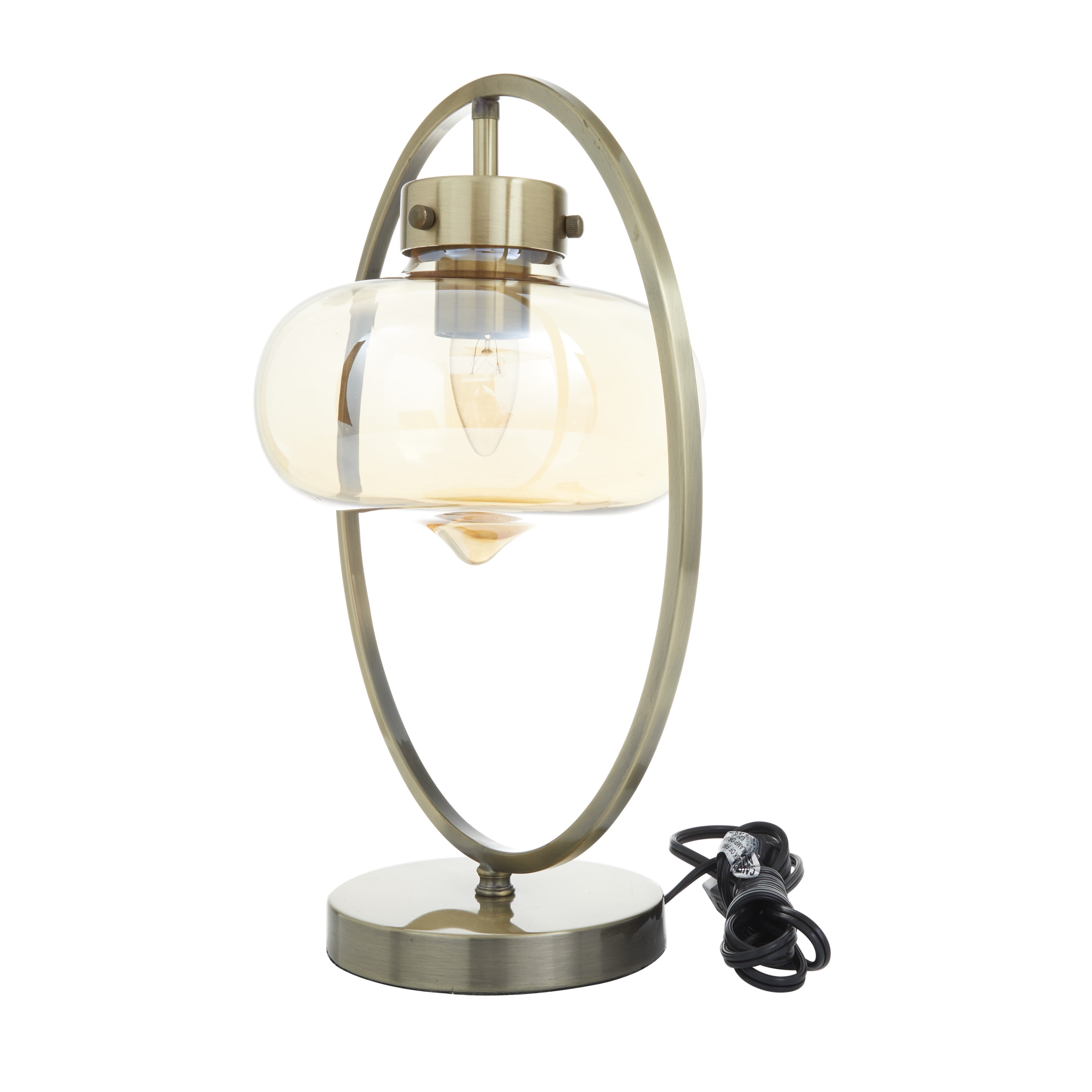 DecMode 15" Circular Framed Gold Accent Lamp with Clear Glass Shade