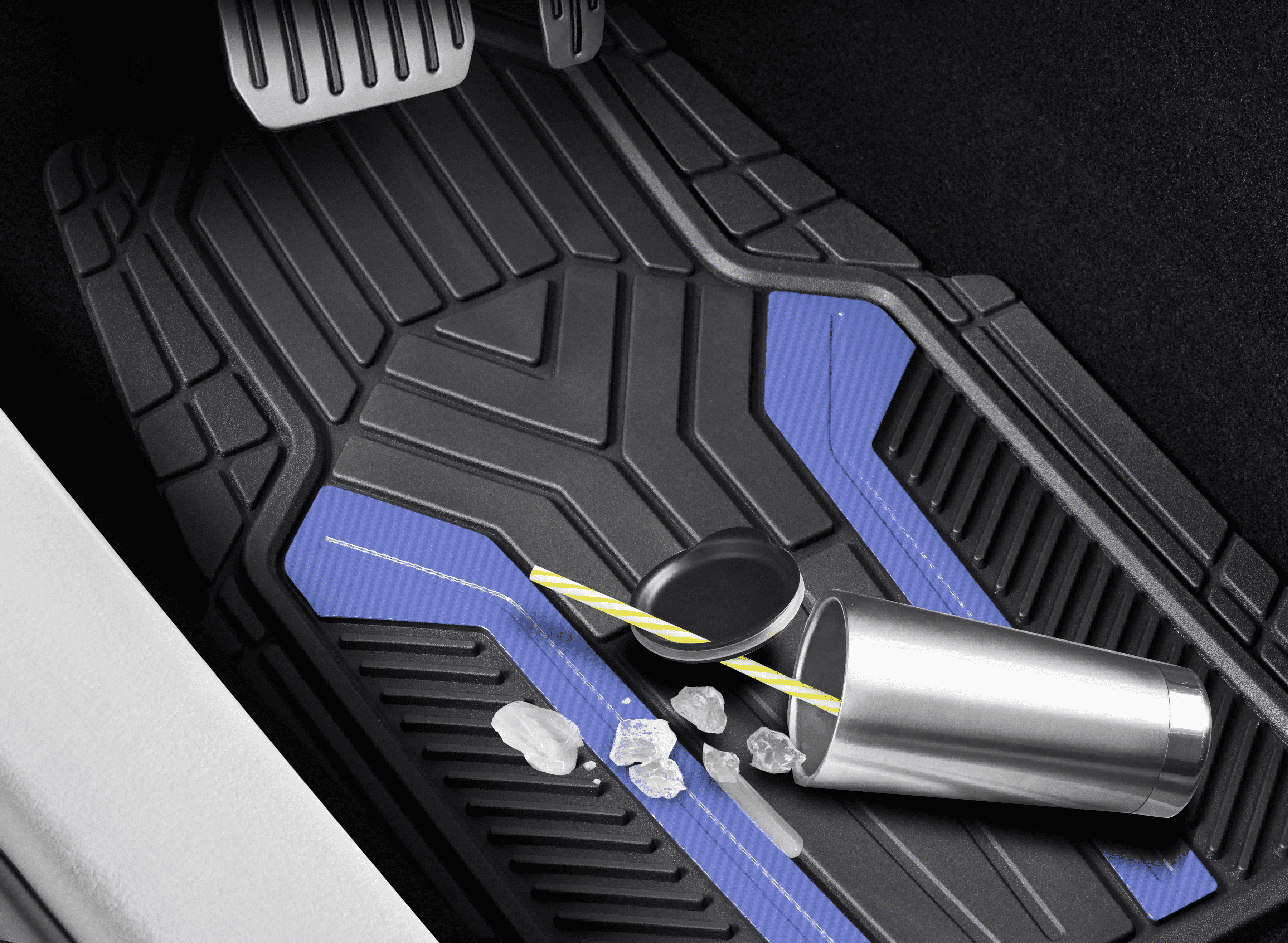 Auto Drive 4Piece Rubber Car Floor Mats Carbon Fiber Blue - Universal Fit, 22WM69-2