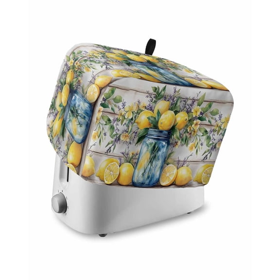 Fsddascl Watercolor Lemon Toaster Cover 2 Slice, Small Kitchen Appliance Covers, Vintage Botanical Summer Wooden Toaster Oven Cover with Loop, Bread Machine Cover Polyester Dust Cover Protection