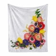 thumbnail image 1 of Anemone Flower Soft Flannel Fleece Throw Blanket, Floral Composition with English Roses Fresh Buttercups and Herbs, Cozy Plush for Indoor and Outdoor Use, 60" x 80", Multicolor, by Ambesonne, 1 of 6