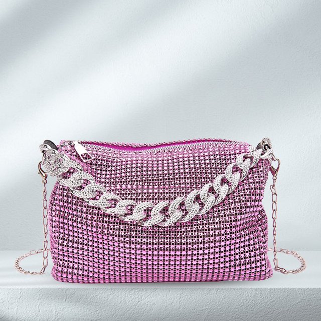 Bolso con cadena de diamantes Bolso Mujer Bling Sling con Cremallera Monedero de Lujo Mujer Viaje Púrpura