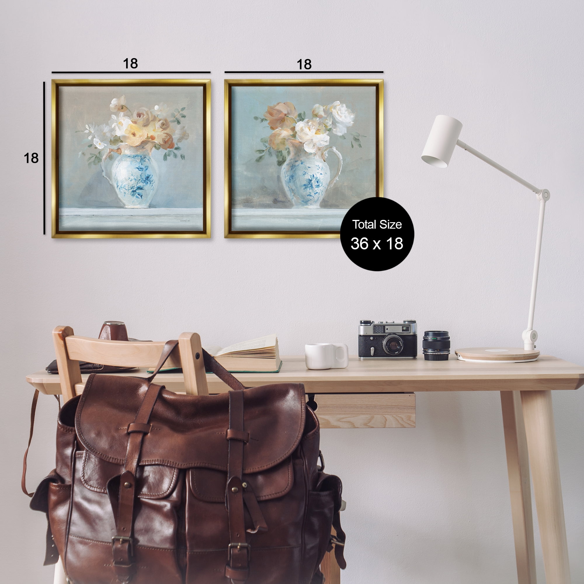 Stupell Industries Heirloom Bouquet Pitcher Plants & Flowers Painting Gold Floater Framed Canvas Art Print Wall Art, 18 x 18, Set of 2