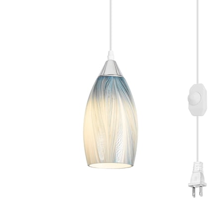 Kiven Plug in Pendant Light, Farmhouse Hanging Light Fixture with Art Glass Lampshade, E26 Socket Dimmable Pendant Lights for Bedroom Hallway Kitchen TB3232-G